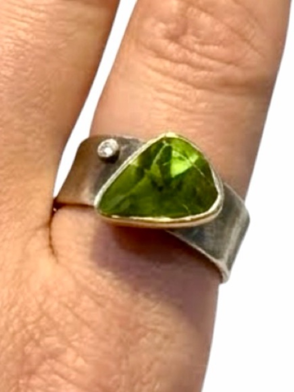 Signed Frank Schwope 18K Gold and Sterling Silver 9.92ct Peridot & Diamond Ring